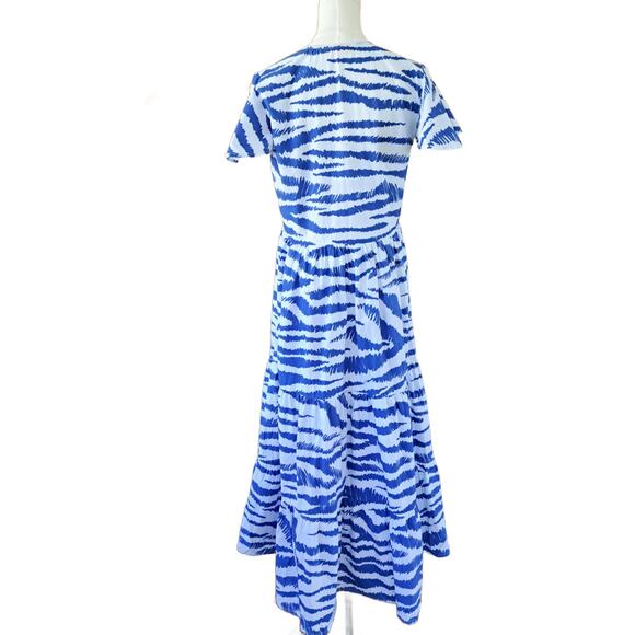 OLIPHANT Dipsy V-Neck Maxi Dress Small Singita Blue White Tiered Flutter Sleeve - Picture 7 of 12